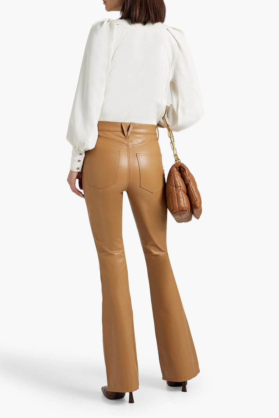 Shop Veronica Beard Beverly Faux Leather Flared Pants In Light Brown