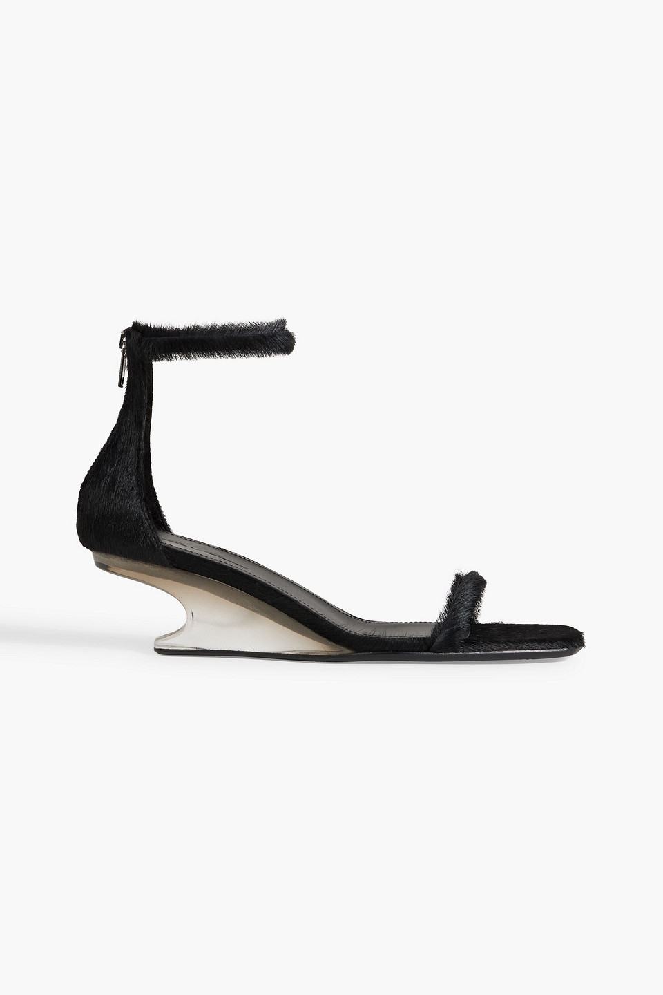 Rick Owens Cantilever 45 Calf Hair Wedge Sandals In Black