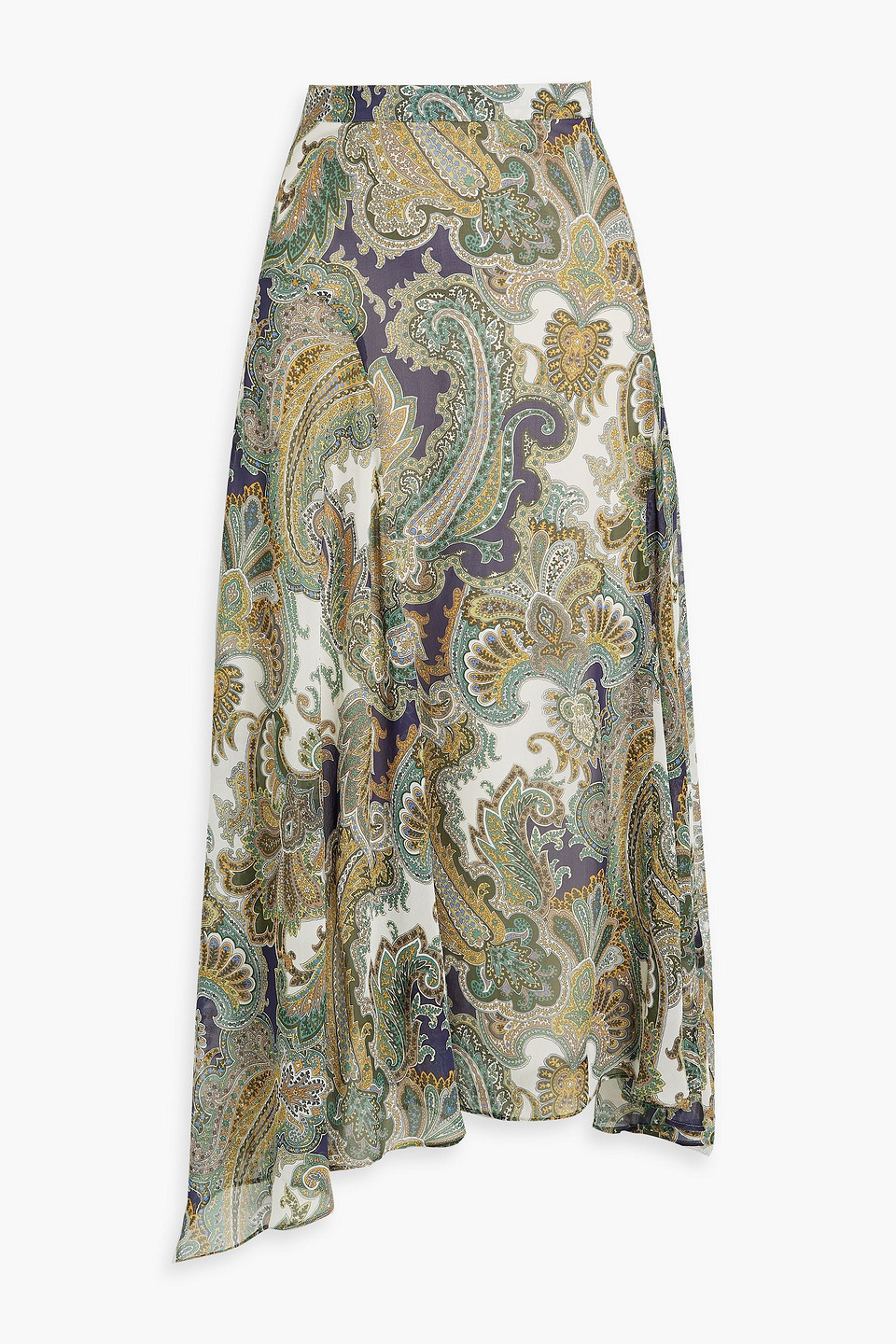 Veronica Beard Karima Paisley-print Silk-chiffon Midi Skirt In Army Green