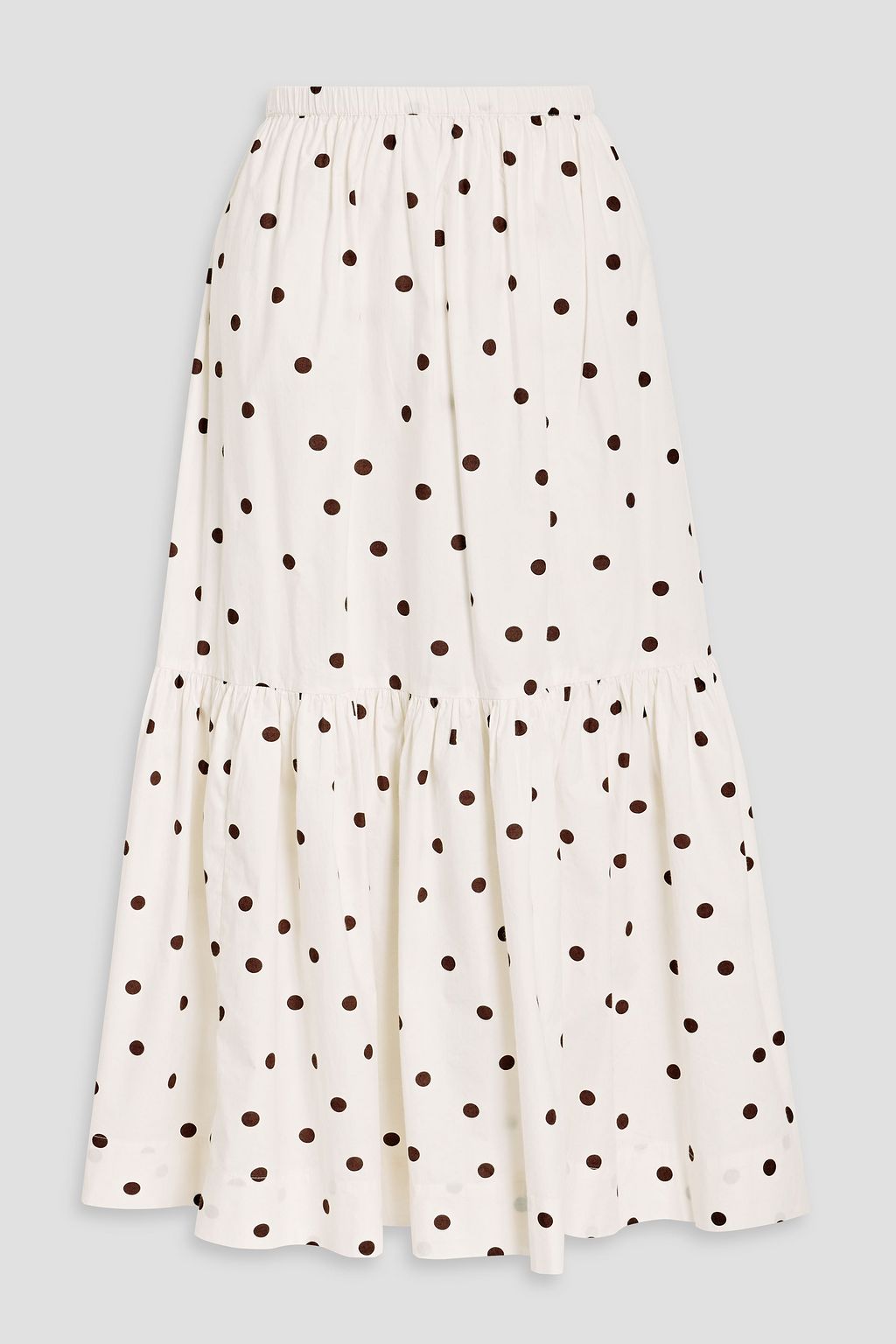 Ruffled polka dot cotton poplin midi skirt ecru DE 32