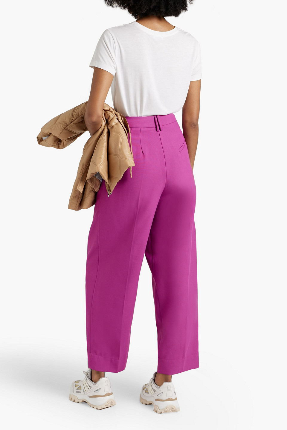 Shop Ganni Woven Tapered Pants In Magenta