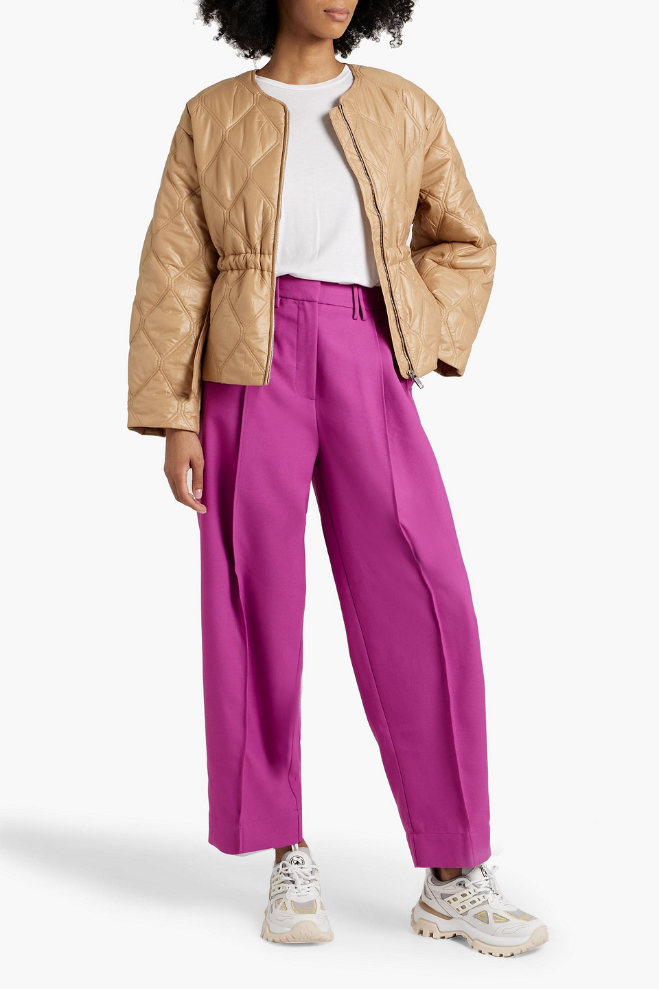 Ganni Pleated High-rise Wide-leg Pants In Magenta