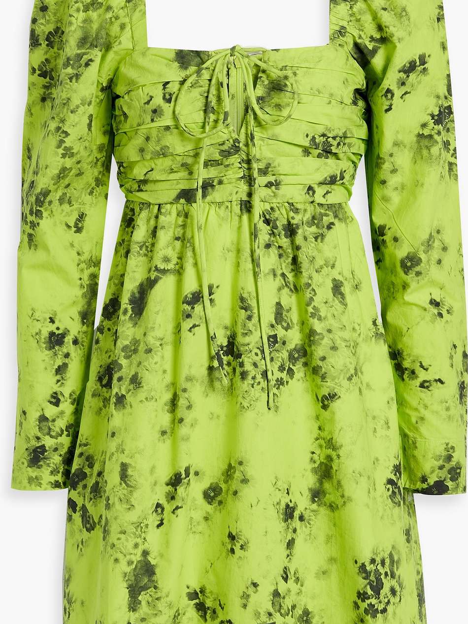 ruched floral-print cotton-poplin mini dress