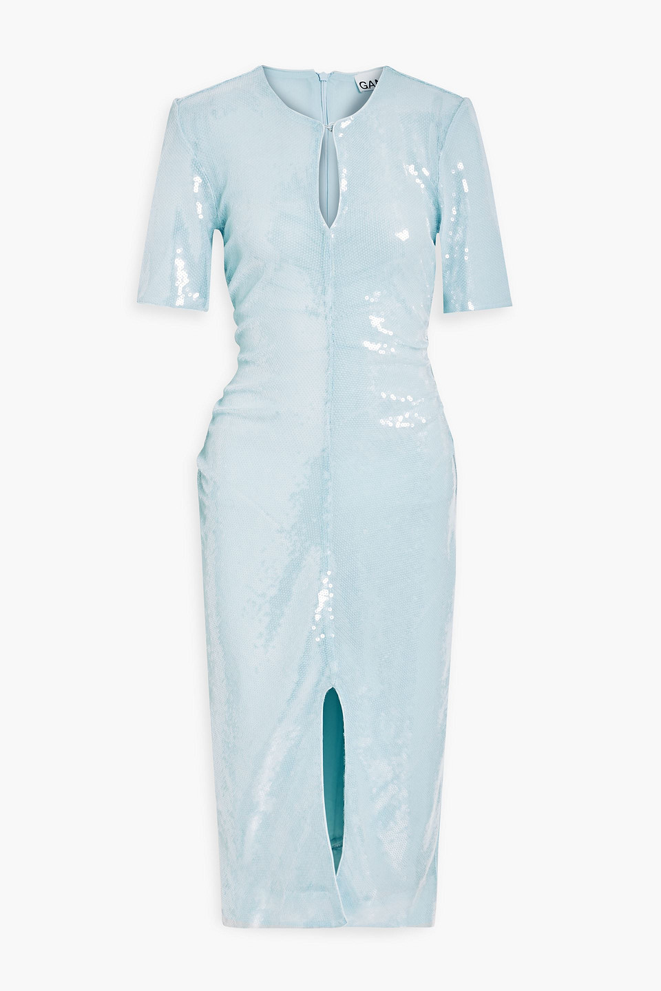 Shop Ganni Sequined Mesh Midi Dress In Sky Blue