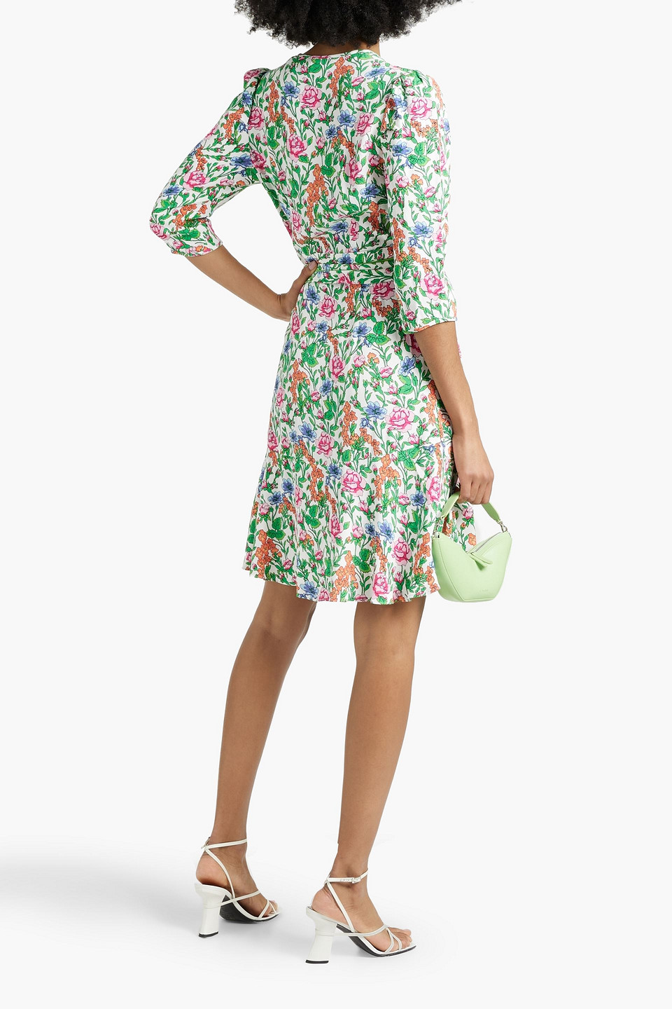 Shop Diane Von Furstenberg Charlene Floral-print Crepe Mini Wrap Dress In Green