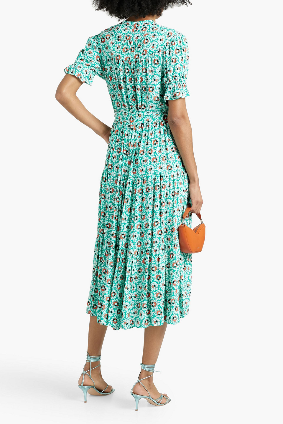 Diane Von Furstenberg Kramer Tiered Printed Crepe Midi Dress In Jade
