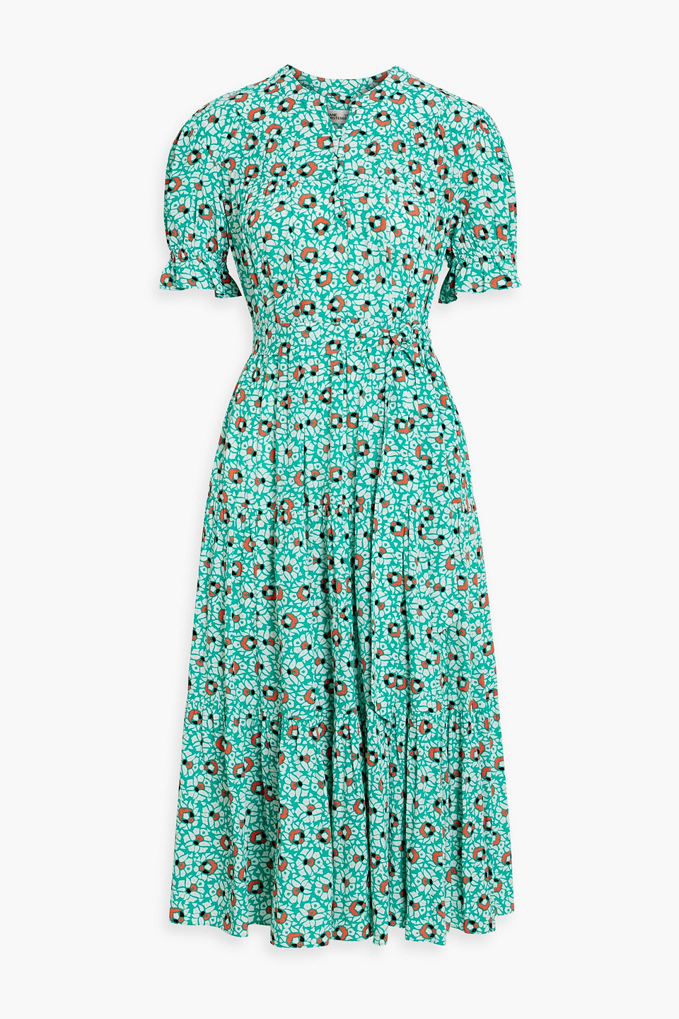 Diane Von Furstenberg Kramer Tiered Printed Crepe Midi Dress In Jade