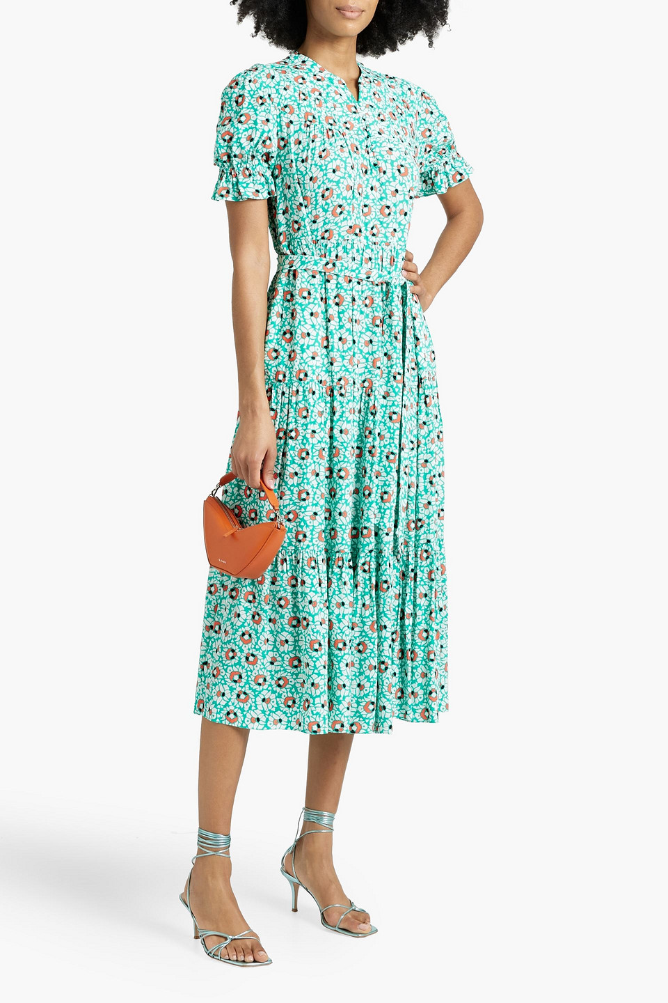 Shop Diane Von Furstenberg Kramer Tiered Printed Crepe Midi Dress In Jade