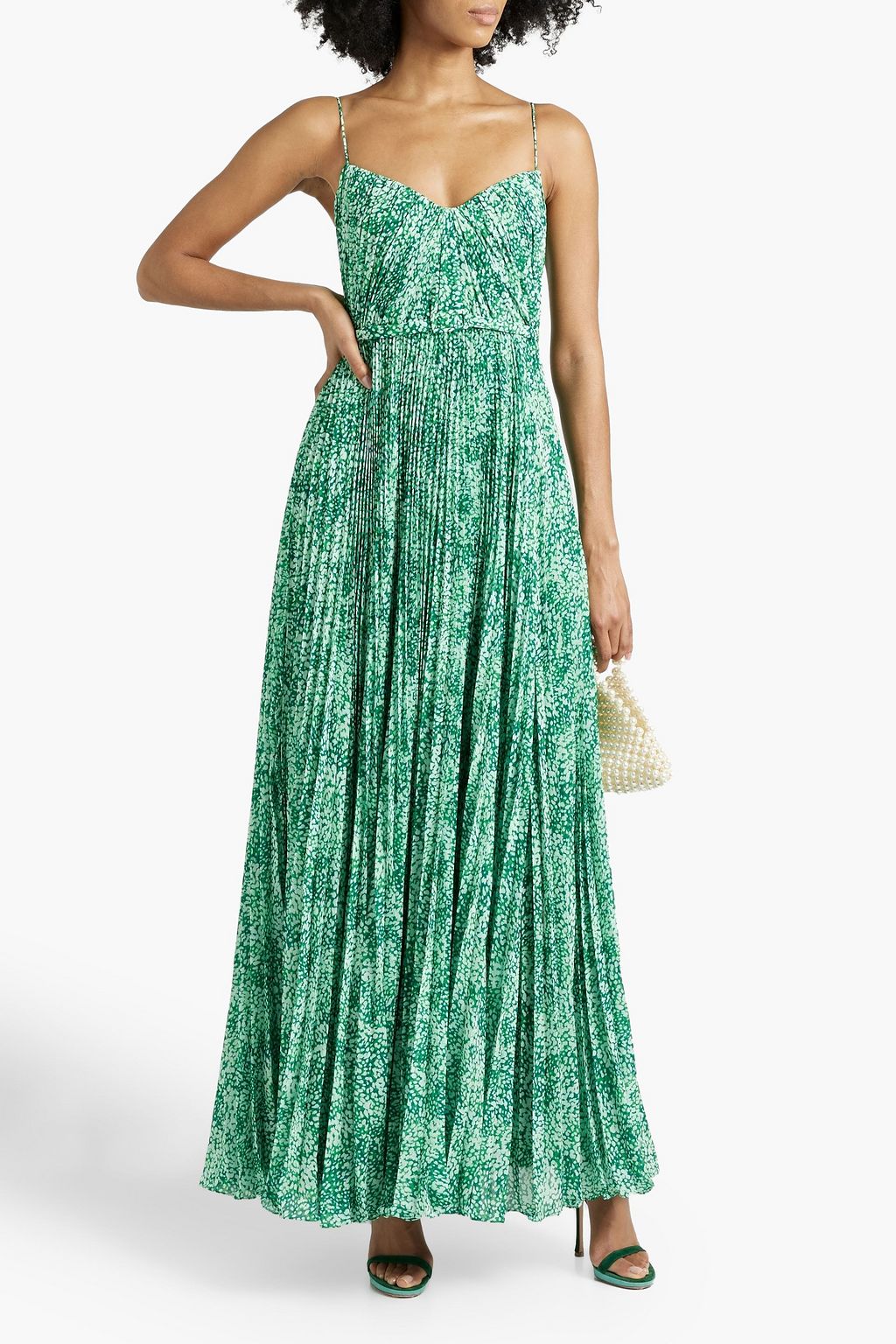 ML MONIQUE LHUILLIER Sylvia printed plisséchiffon maxi dress THE