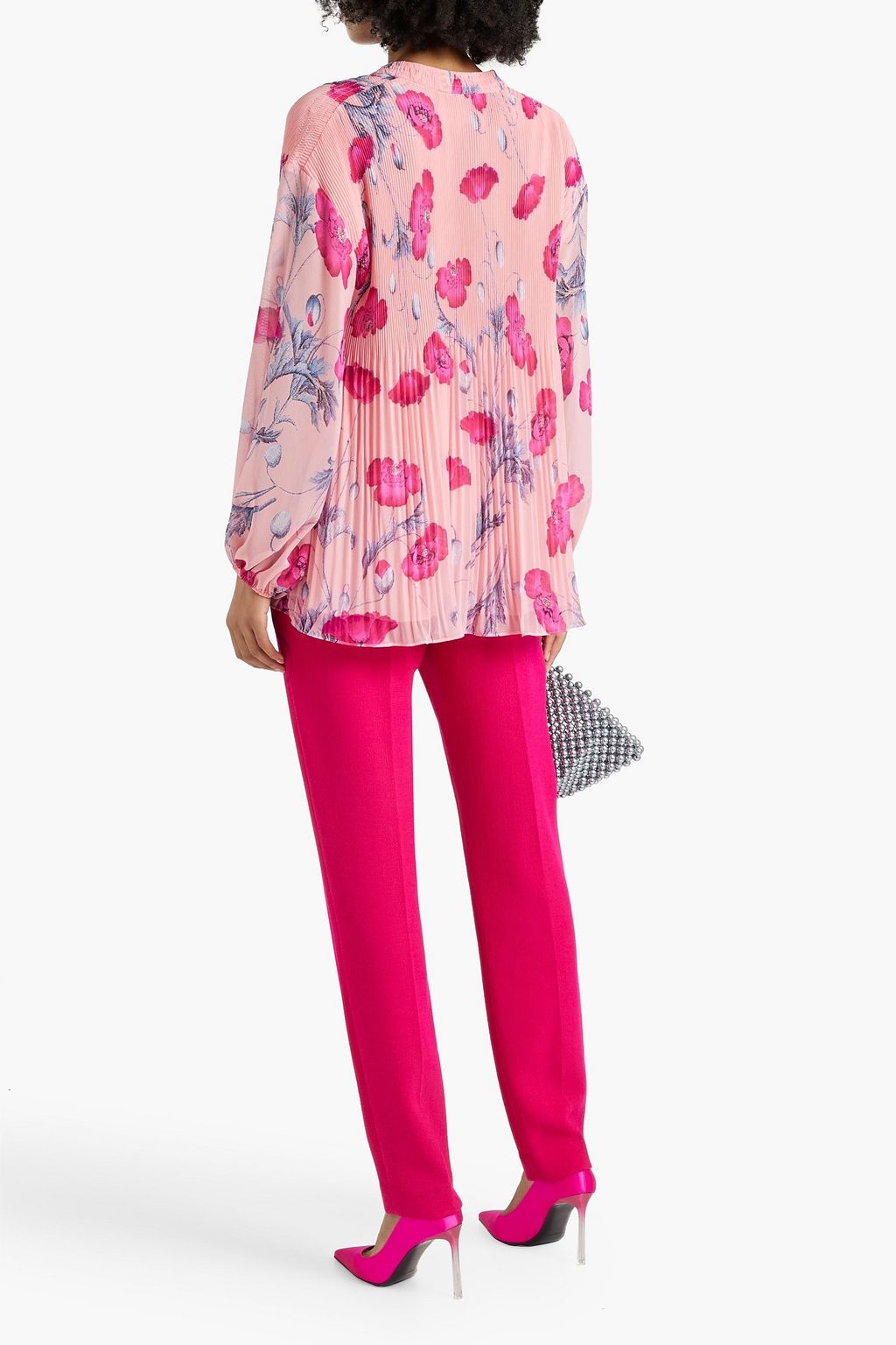 DIANE VON FURSTENBERG Nate floral-print plissé-chiffon top
