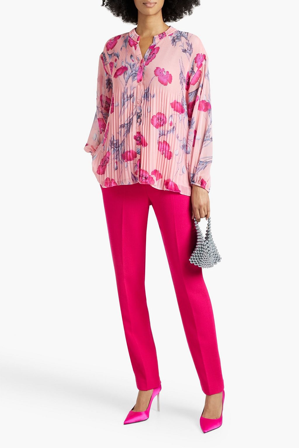 DIANE VON FURSTENBERG Nate floral-print plissé-chiffon top