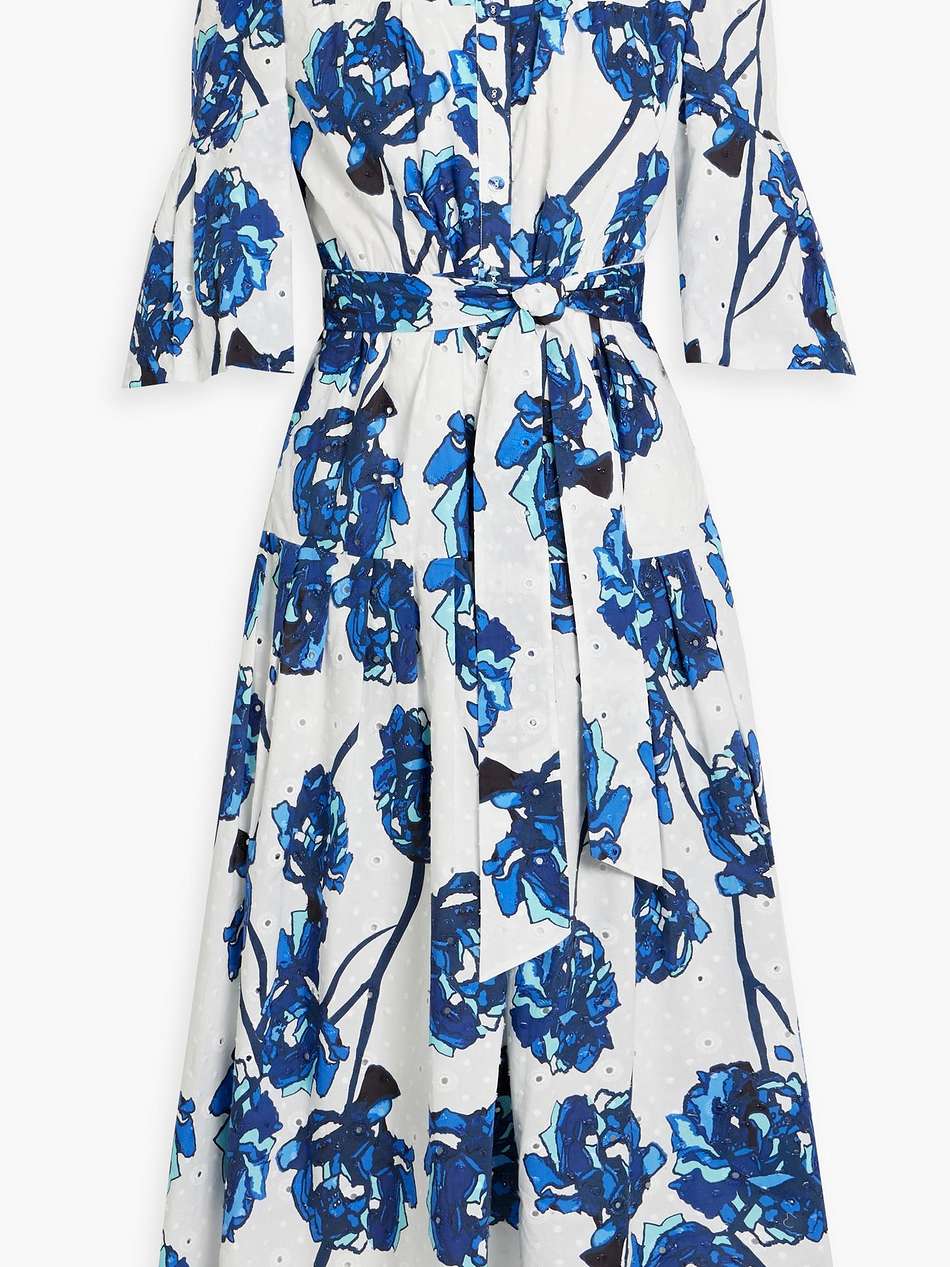 aveena floral-print broderie anglaise cotton midi shirt dress
