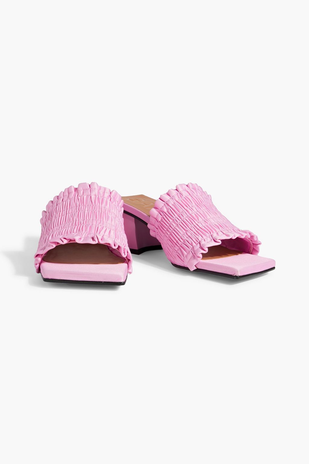 GANNI Shirred satin mules
