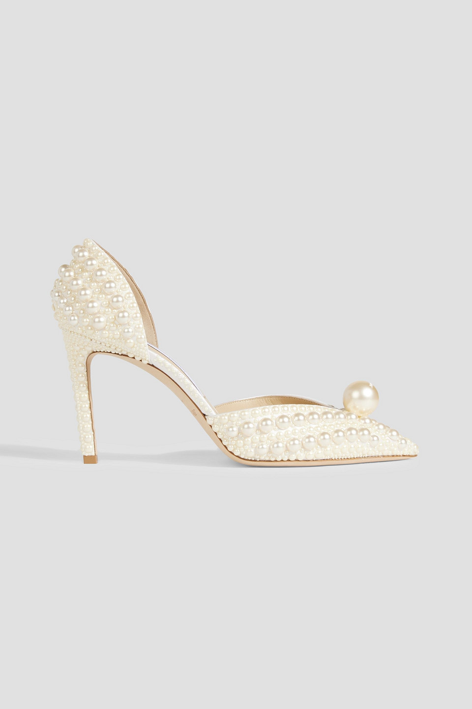 Jimmy Choo Sabine 85 Faux-pearl Embellished Satin Pumps In Ivory