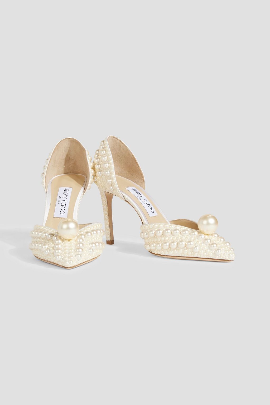 JIMMY CHOO Sabine 85 faux pearl-embellished satin pumps