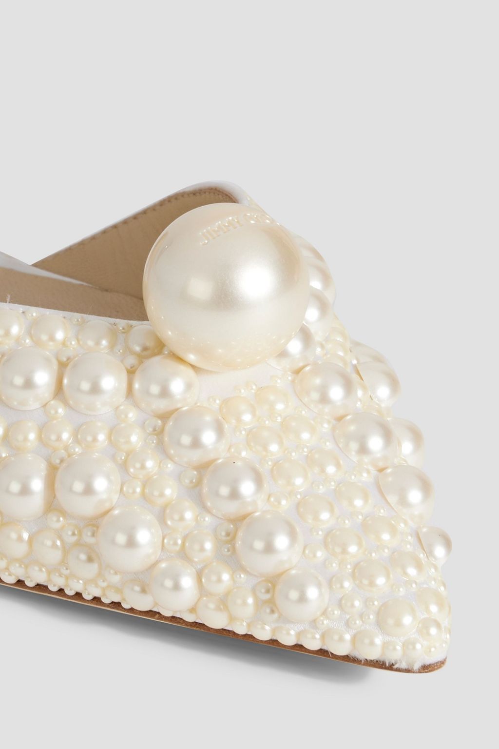 JIMMY CHOO Sabine faux pearl-embellished satin point-toe flats
