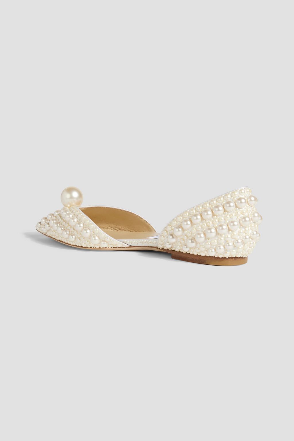 JIMMY CHOO Sabine faux pearl-embellished satin point-toe flats