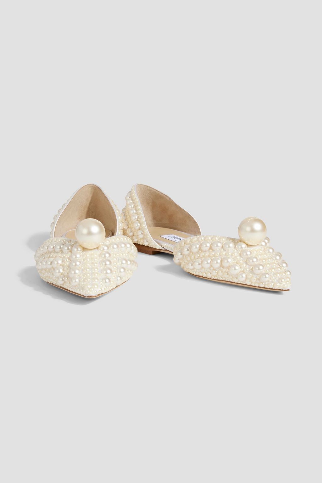 JIMMY CHOO Sabine faux pearl-embellished satin point-toe flats