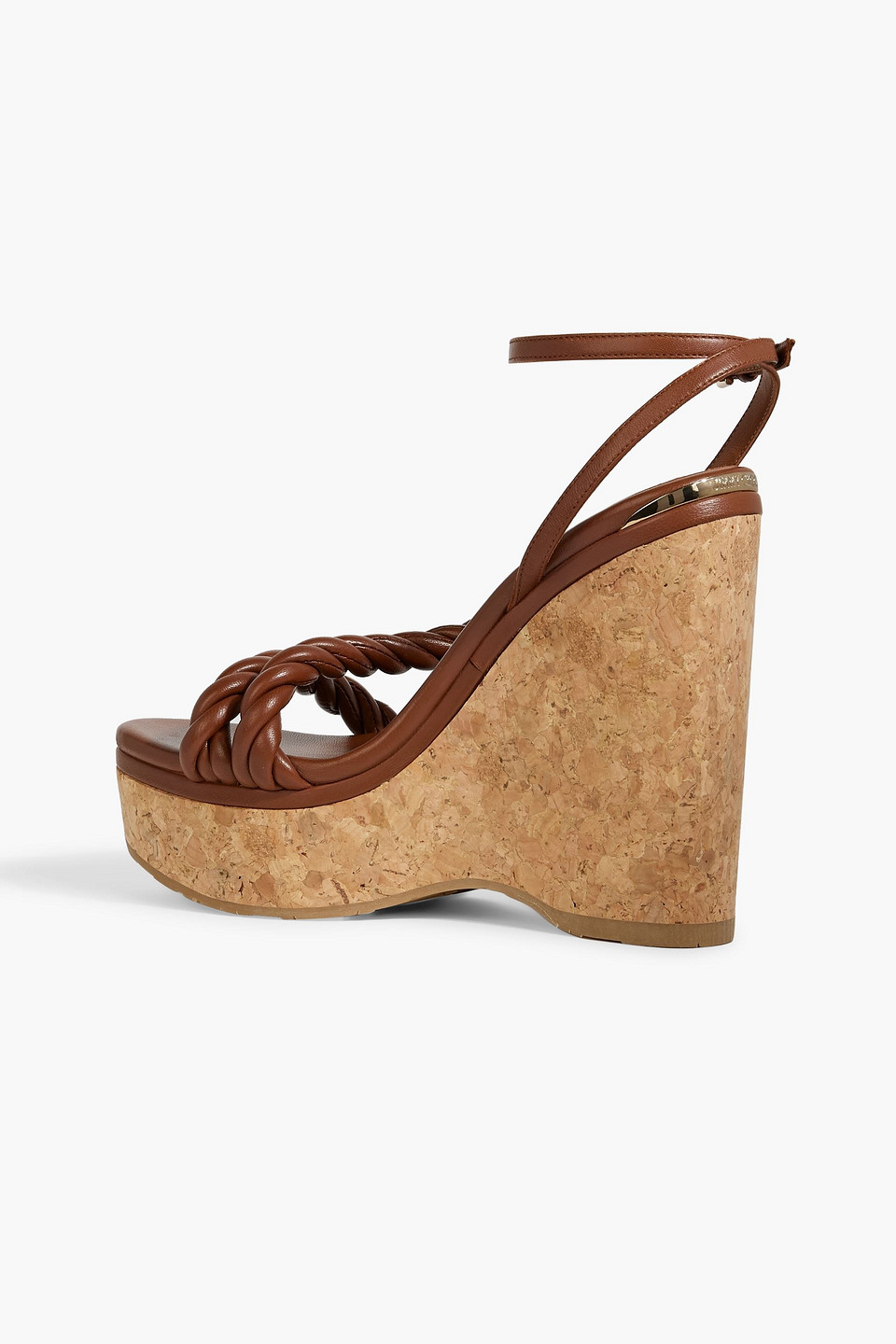 Shop Jimmy Choo Diosa 130 Twisted Leather Wedge Sandals In Brown