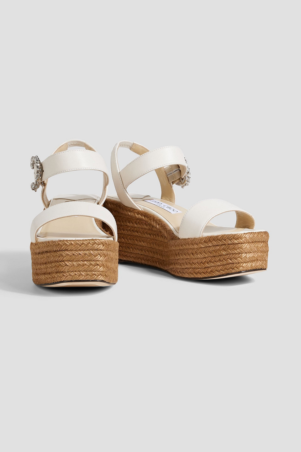 Shop Jimmy Choo Mirabelle 70 Leather Espadrille Wedge Sandals In Ivory