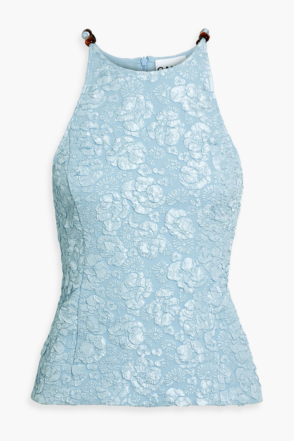 Ganni Bead-embellished Cloqué Top In Sky Blue