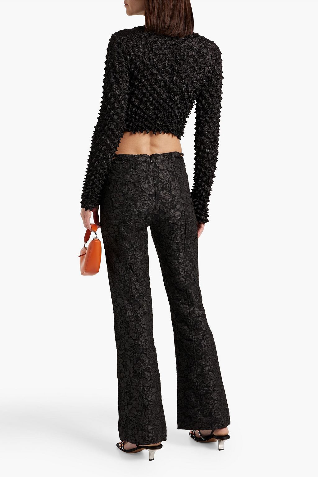 GANNI Cutout bead-embellished cloqué flared pants