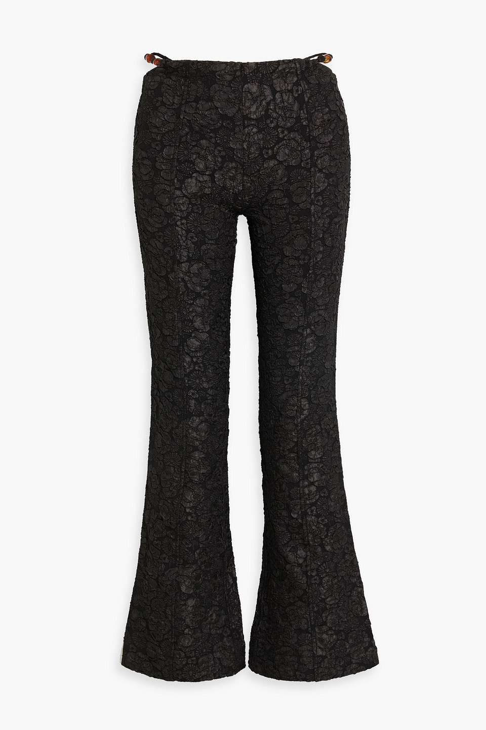 Shop Ganni Cutout Bead-embellished Cloqué Flared Pants In Black