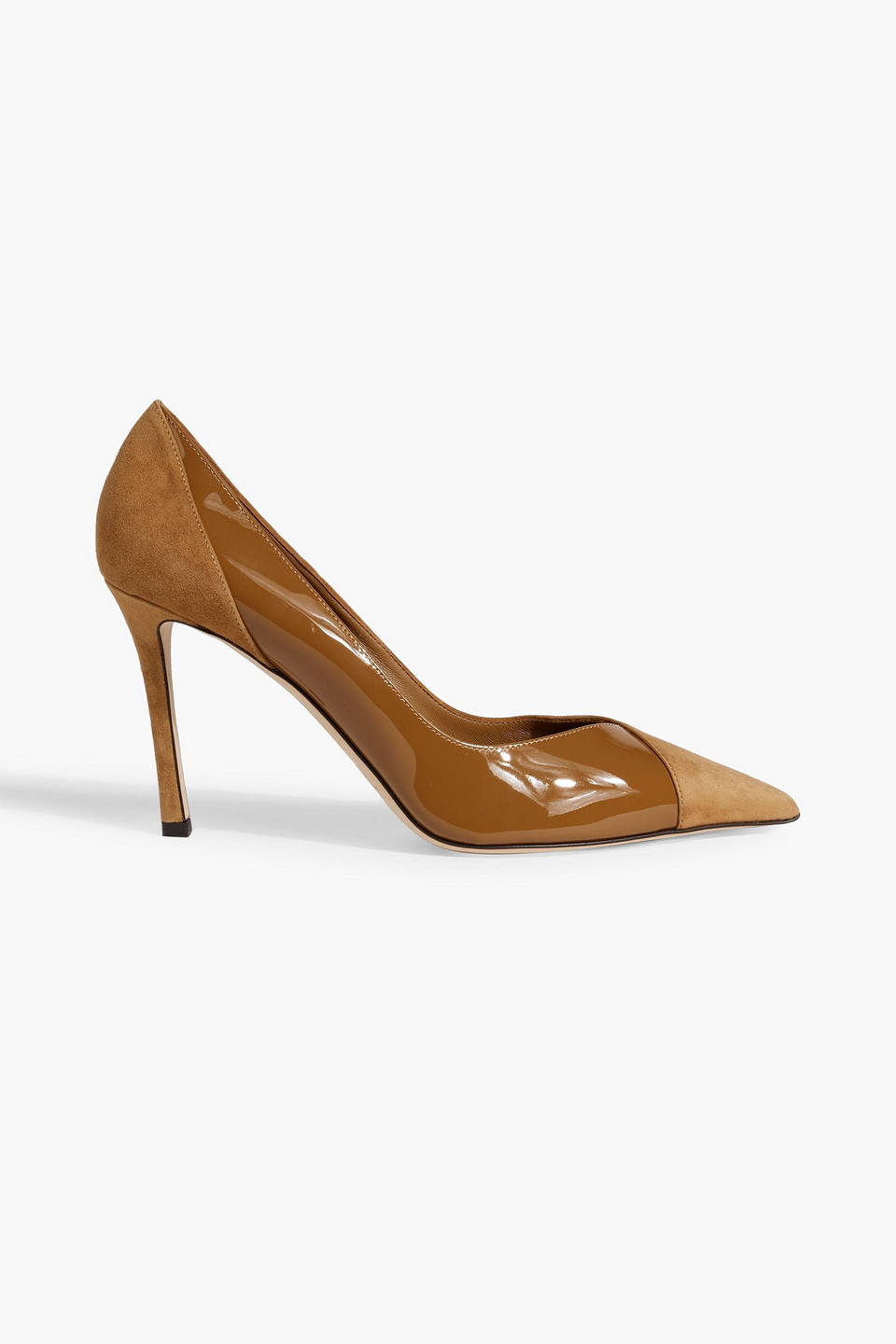 Jimmy Choo Cass 95 Patent-leather And Suede Pumps In Camel