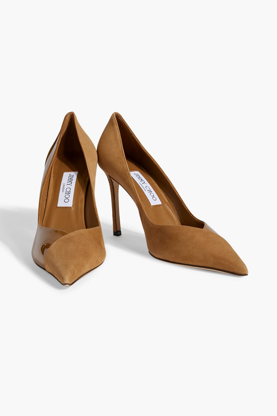 Shop Jimmy Choo Cass 95 Patent-leather And Suede Pumps In Camel