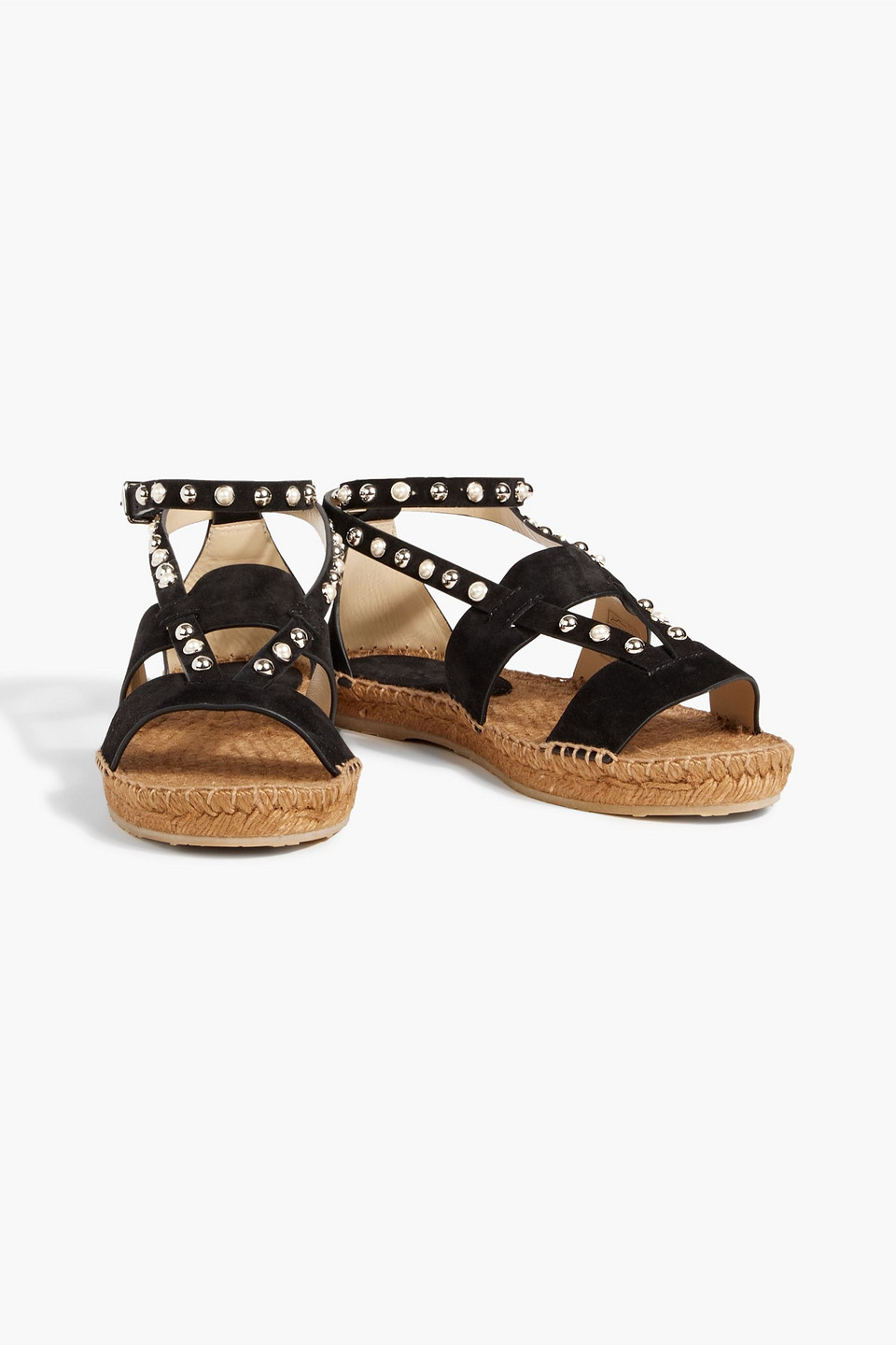 JIMMY CHOO DENISE EMBELLISHED SUEDE ESPADRILLE SANDALS