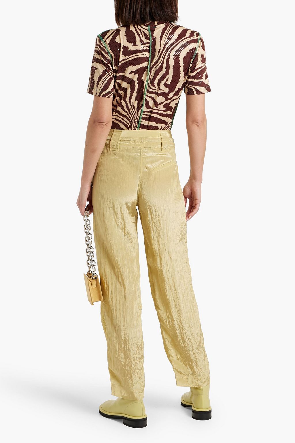 GANNI Crinkled satin tapered pants