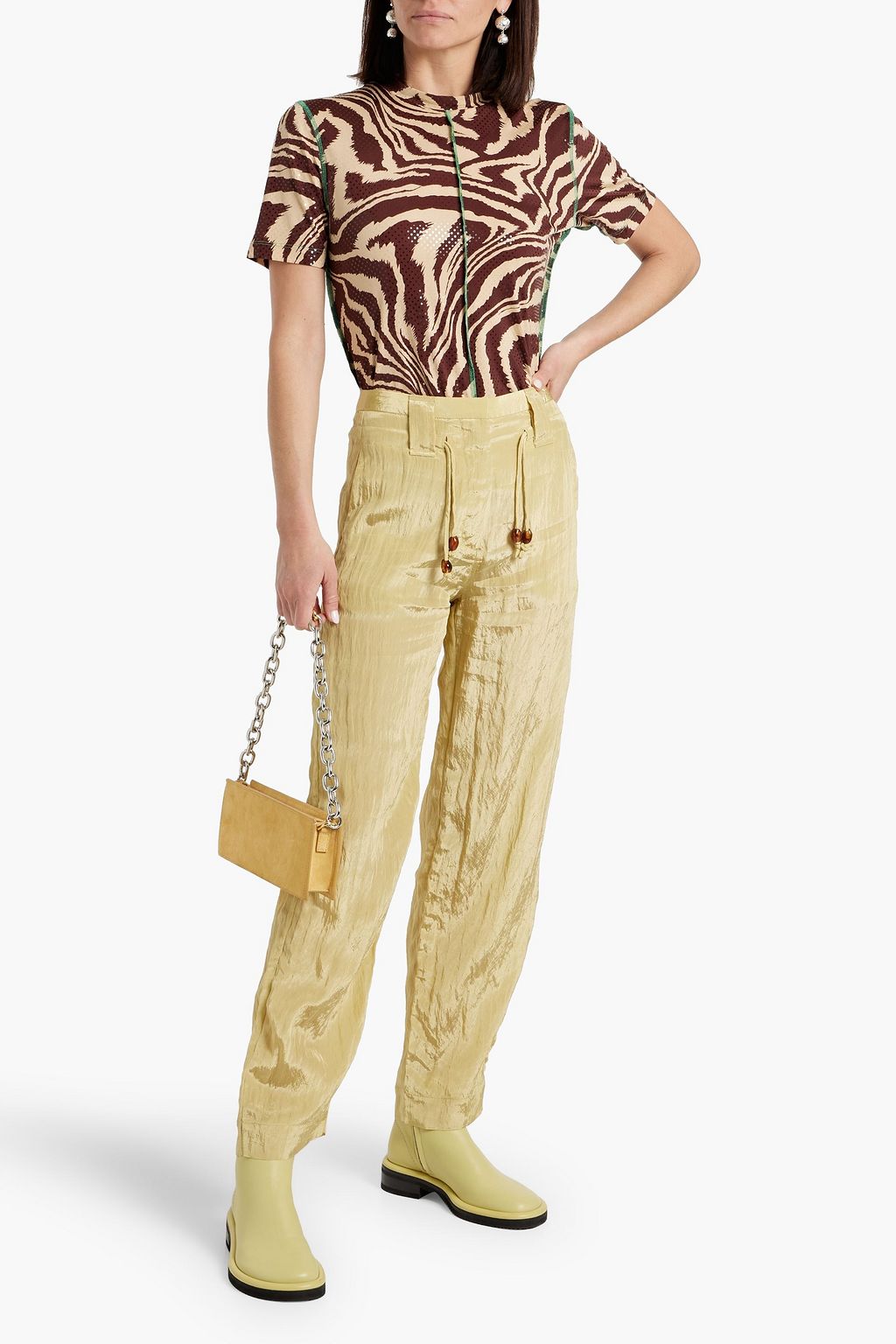 GANNI Crinkled satin tapered pants