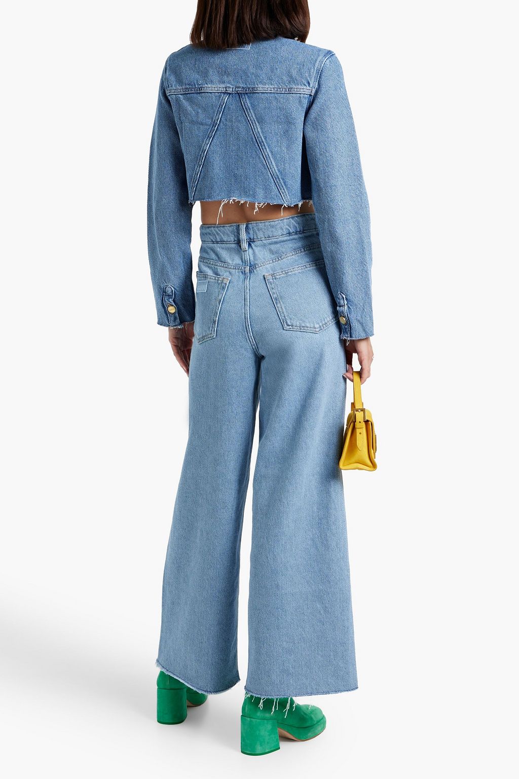 GANNI Frayed high-rise wide-leg jeans