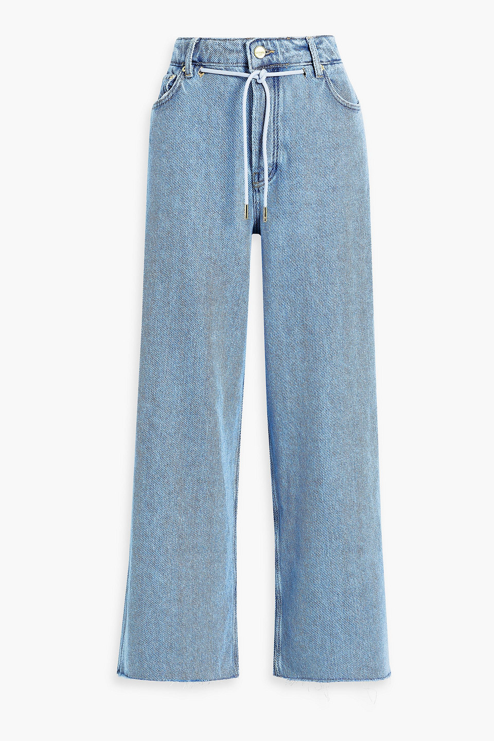 Ganni Frayed High-rise Wide-leg Jeans In Light Denim