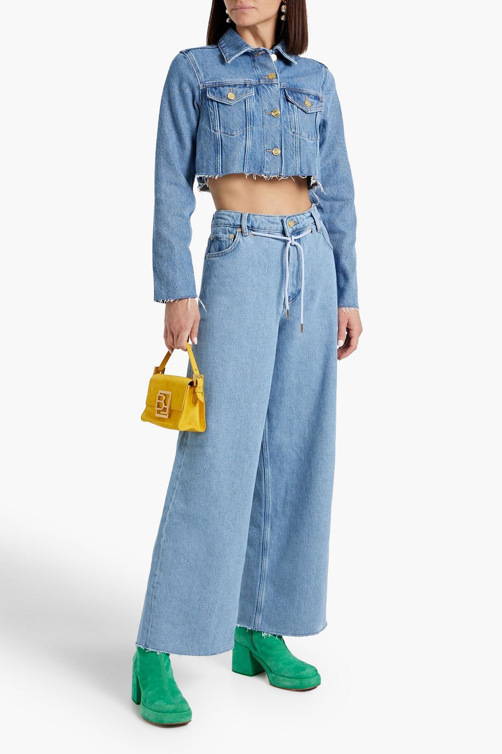 GANNI Frayed high-rise wide-leg jeans