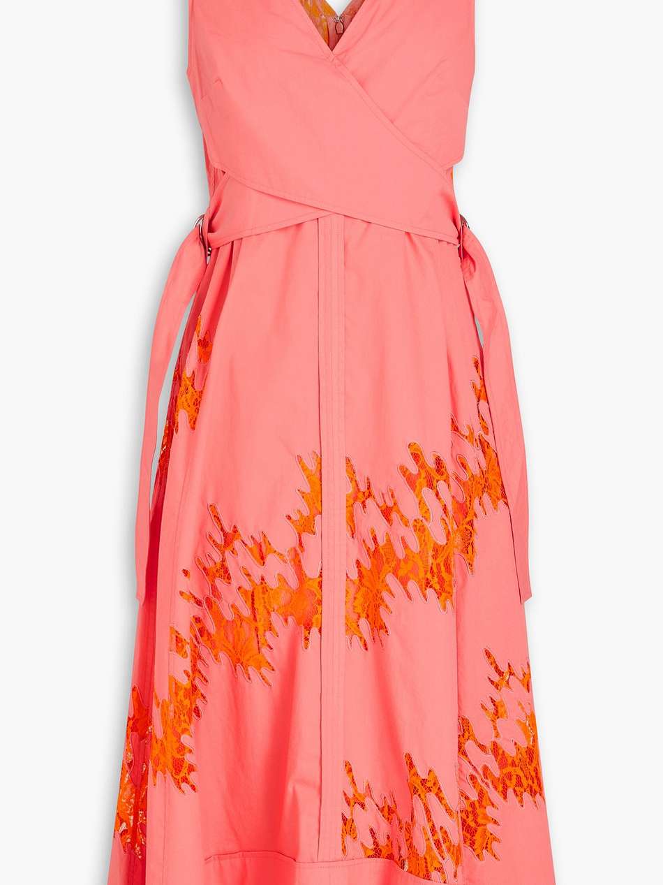 wrap-effect lace-trimmed cotton midi dress