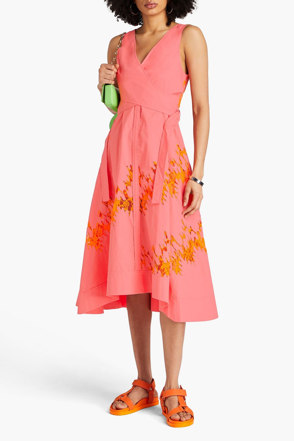 3.1 PHILLIP LIM Wrap-effect lace-trimmed cotton midi dress