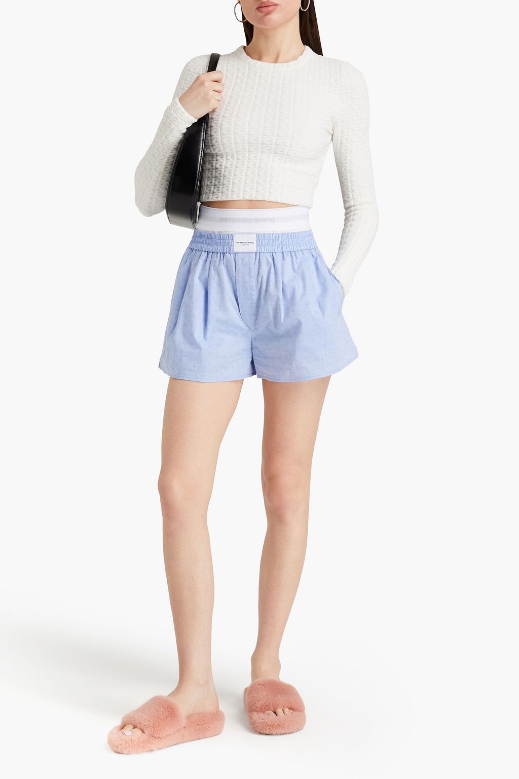 ALEXANDERWANG.T بلوزة قصيرة مصنوعة من نسيج بحبكة جاكار