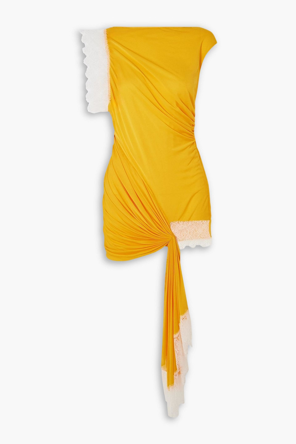 Christopher Esber Galathea Asymmetric Lace-trimmed Crepe De Chine Mini Dress In Orange