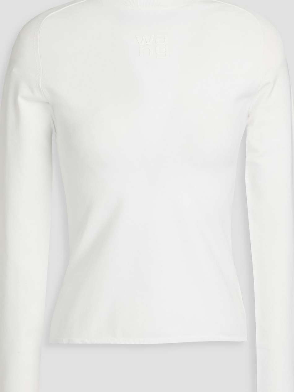appliquéd stretch-knit turtleneck top