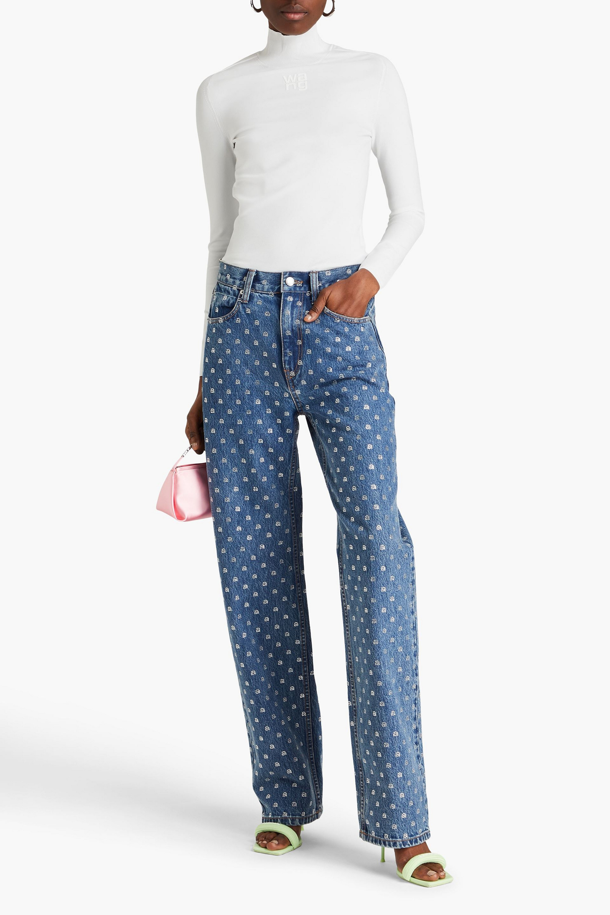 ALEXANDERWANG.T Appliquéd stretch-knit turtleneck top