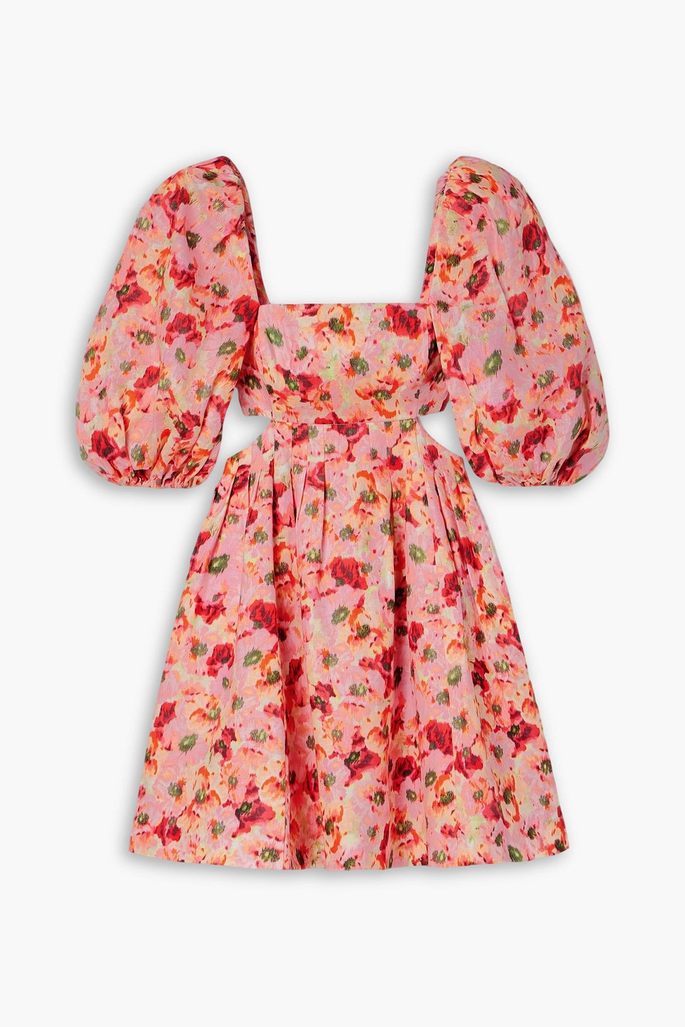 zimmermann - lightburst pleated cutout floral-print linen mini dress - red - 00