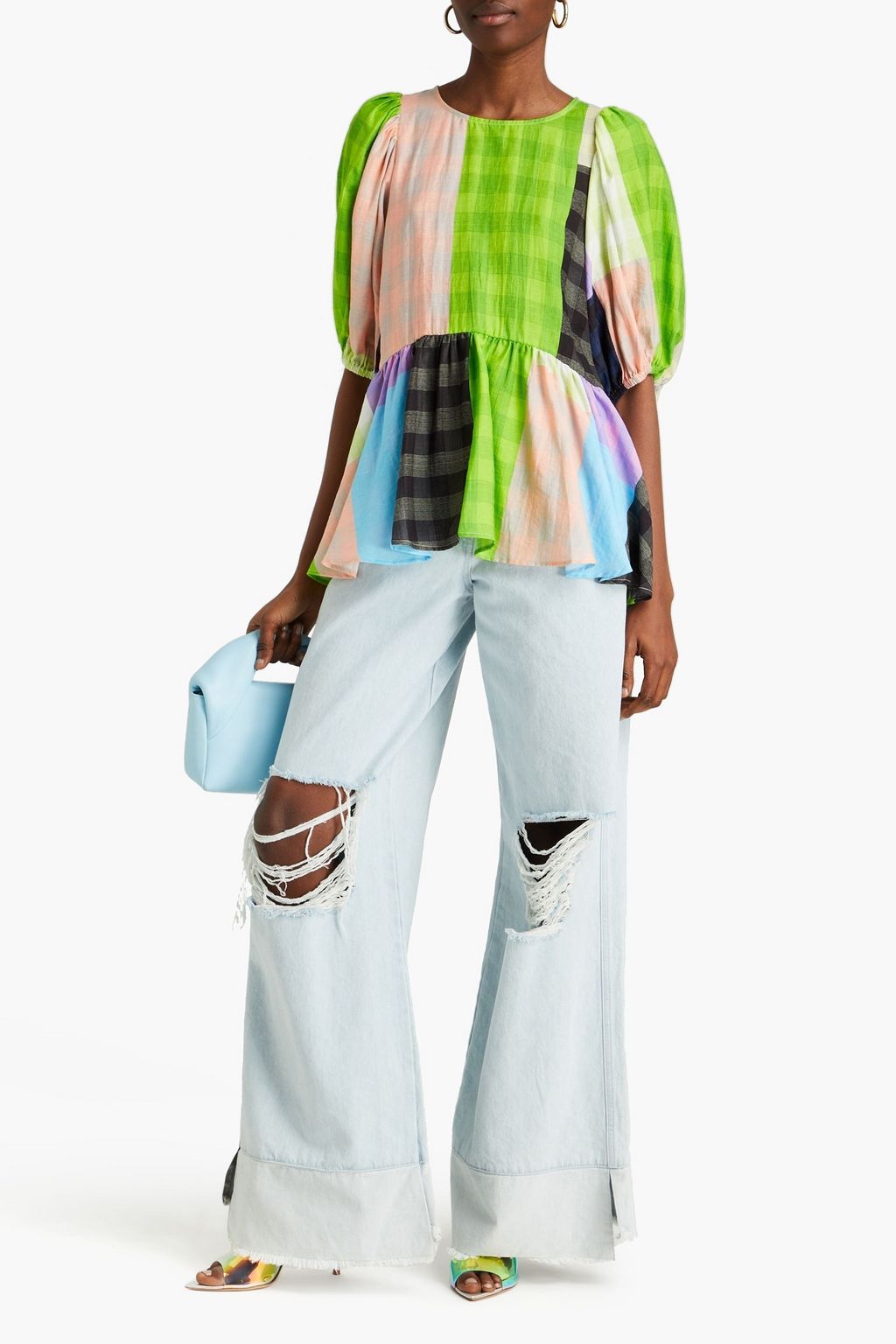 STINE GOYA Liw checked jacquard peplum top