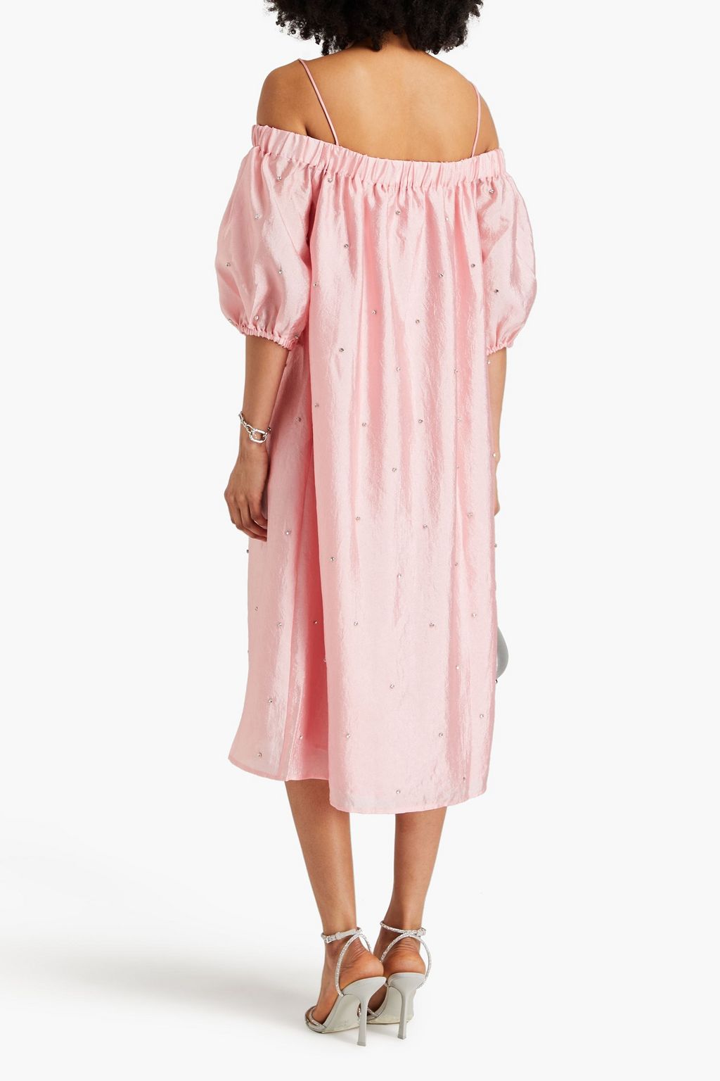 STINE GOYA Portia cold-shoulder crystal-embellished satin-crepe midi dress