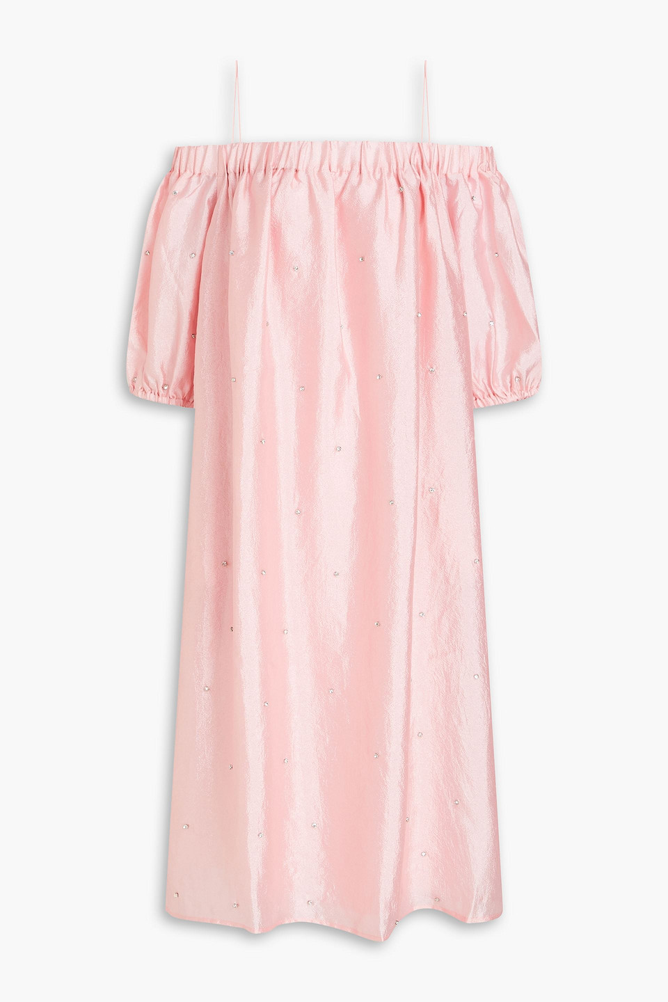 Shop Stine Goya Portia Cold-shoulder Crystal-embellished Satin-crepe Midi Dress In Baby Pink