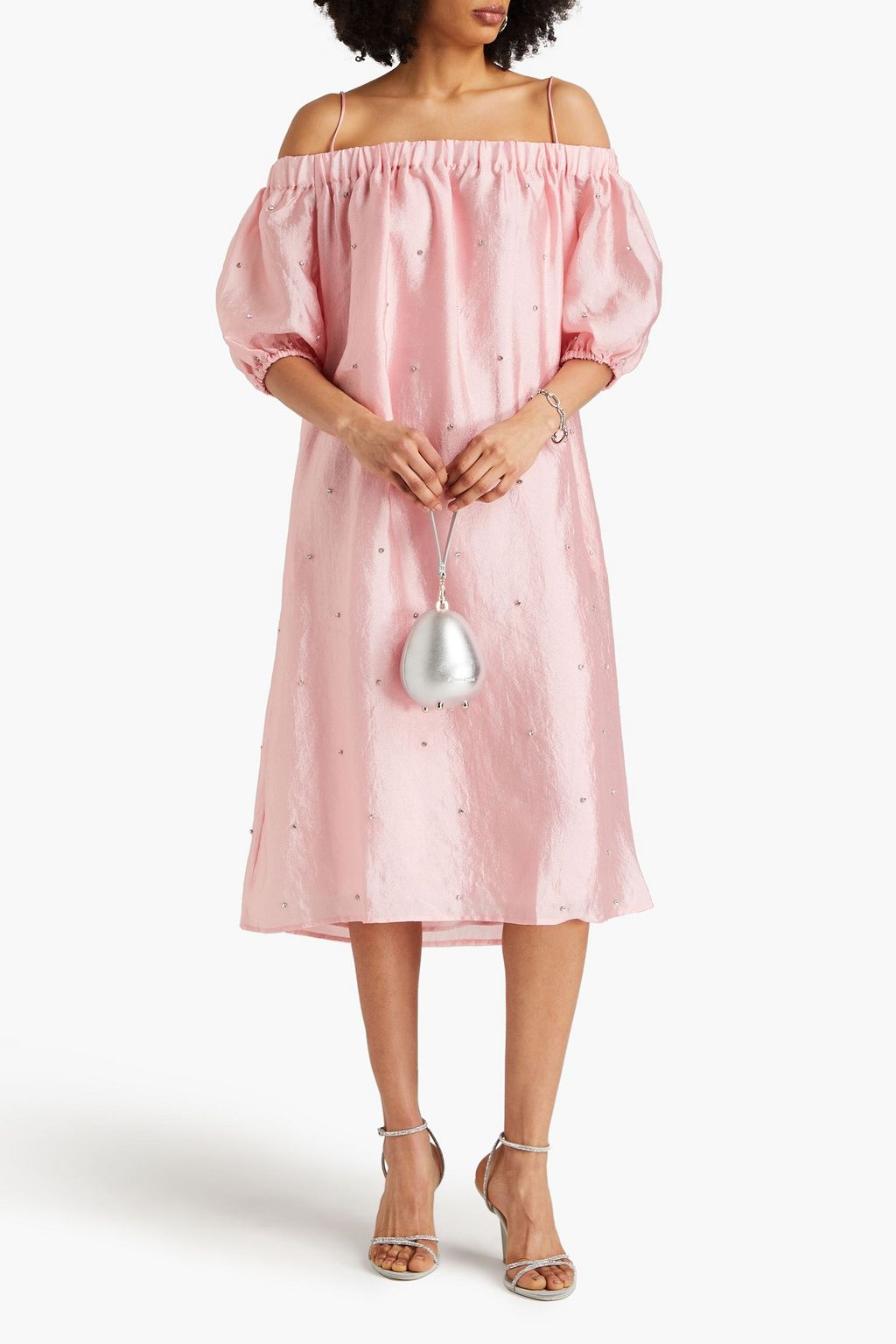 STINE GOYA Portia cold-shoulder crystal-embellished satin-crepe midi dress