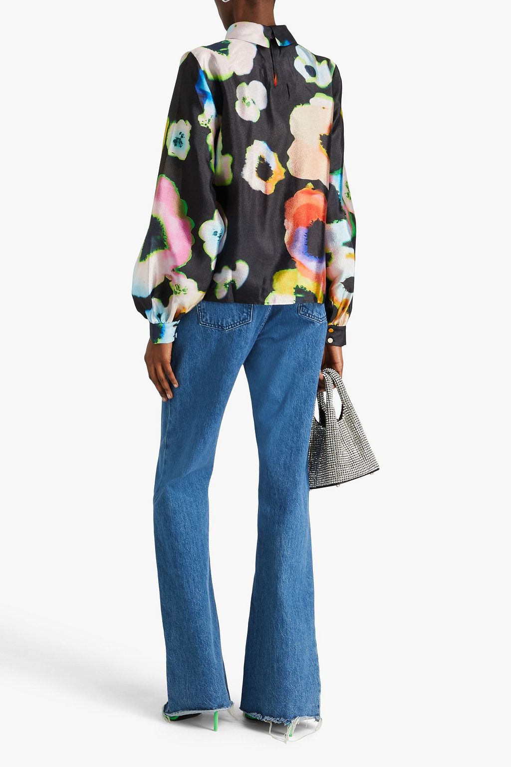 STINE GOYA Ashley crinkled floral-print crepe-satin blouse