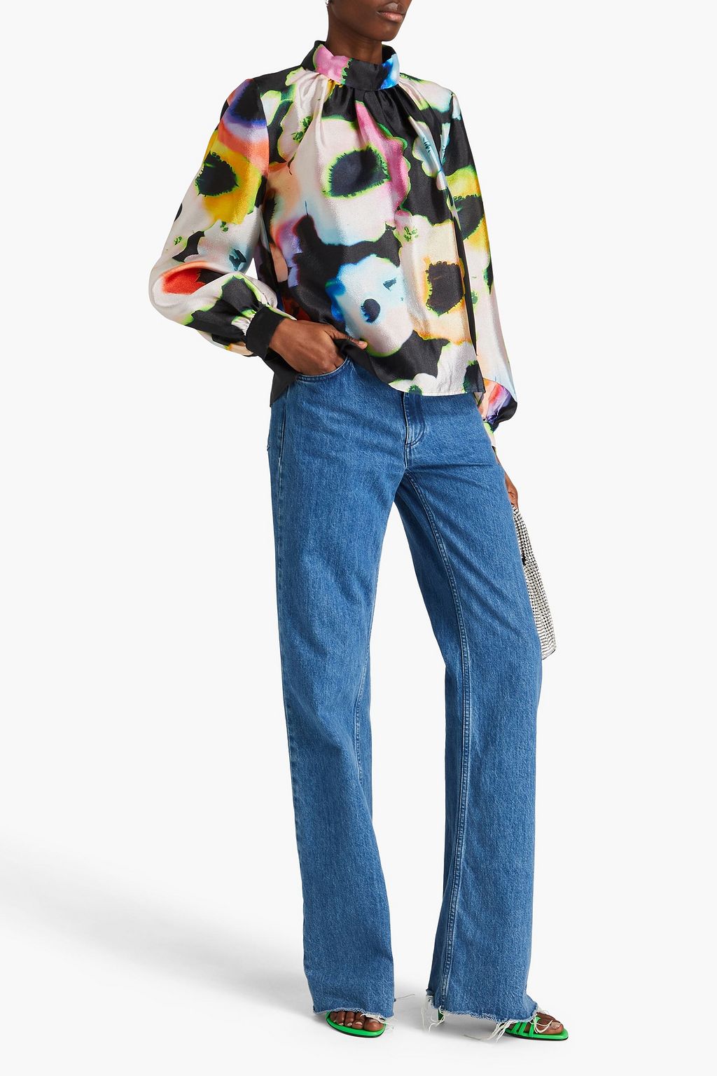 STINE GOYA Ashley crinkled floral-print crepe-satin blouse