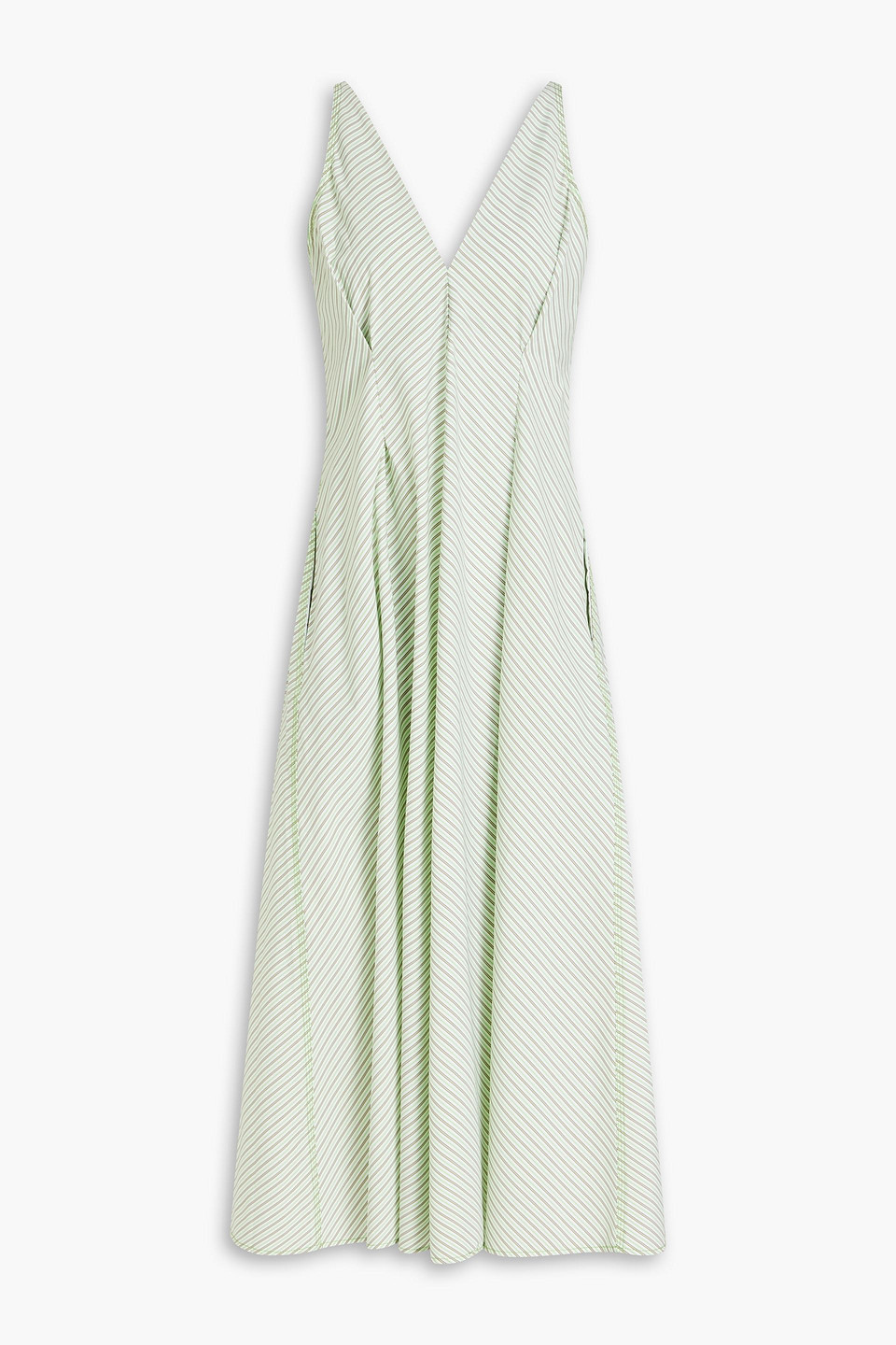 Stine Goya Jayden Pleated Striped Cotton-poplin Midi Dress In Mint