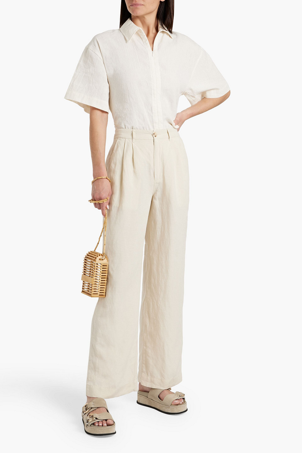 Shop Onia Linen And Lyocell-blend Wide-leg Pants In Sand